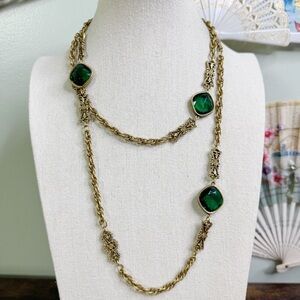 Accessocraft NYC Necklace Gold and Emerald Green Vintage 41 Inch